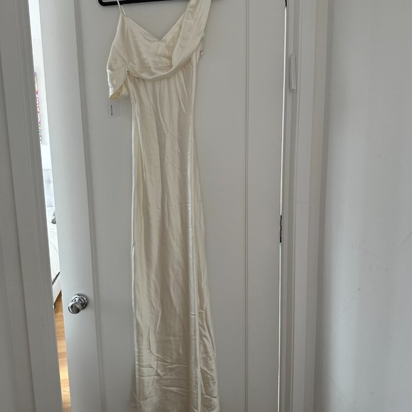 Reformation Ronda Silk Maxi Dress Sz 6 Ivory One Shoulder Asymmetrical Neck - Picture 7 of 13
